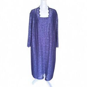 Alex Evenings 2 Pc Dress Set Duster & Dress 20W Purple Sparkles MOTB MOTG Formal
